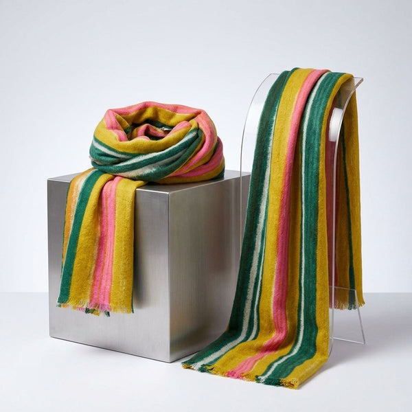 Yellow Striped Knit Scarf Women