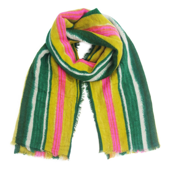 Yellow Striped Knit Scarf Women