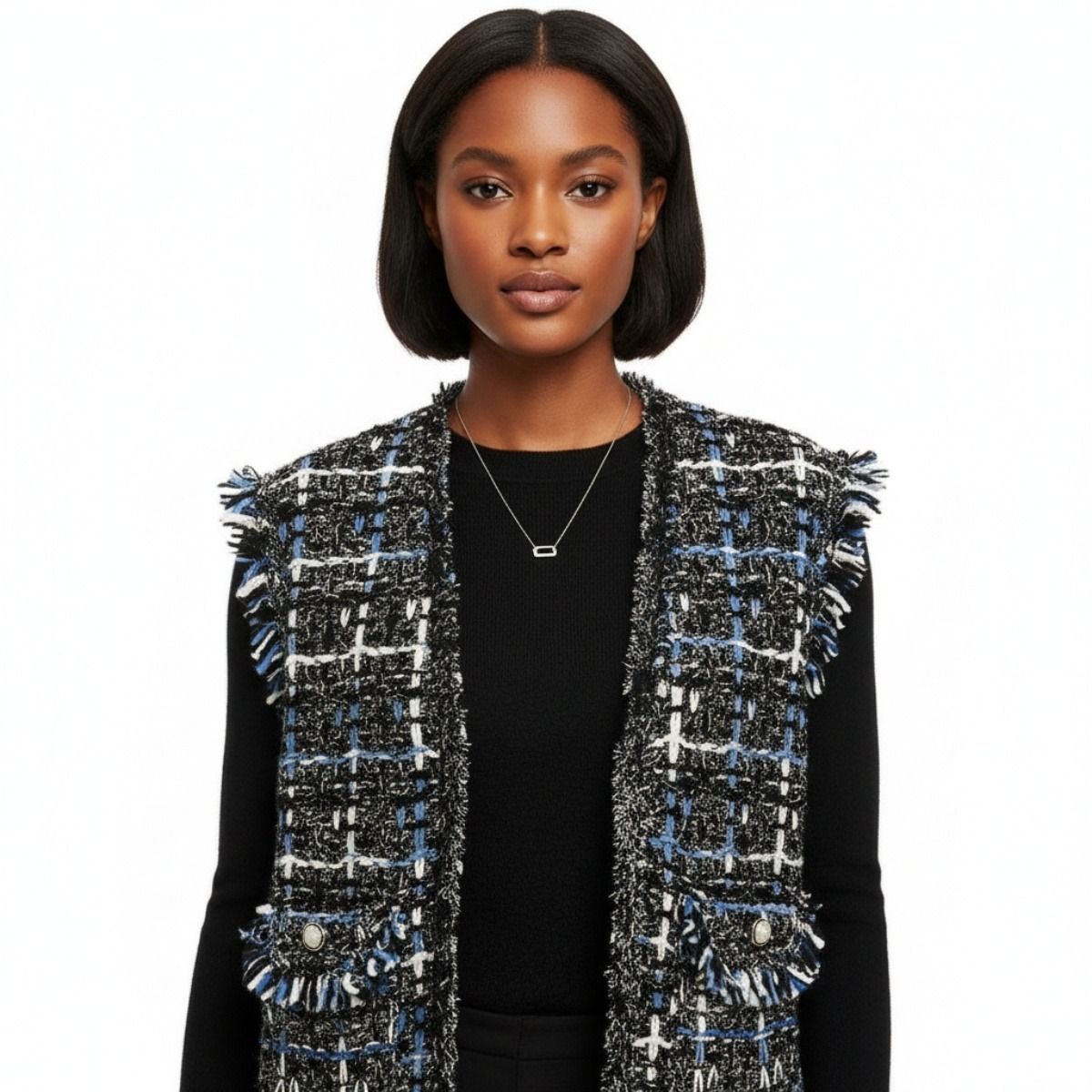 Silver Threaded Luxe Tweed Black Vest