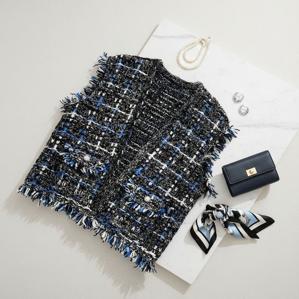 Silver Threaded Luxe Tweed Black Vest