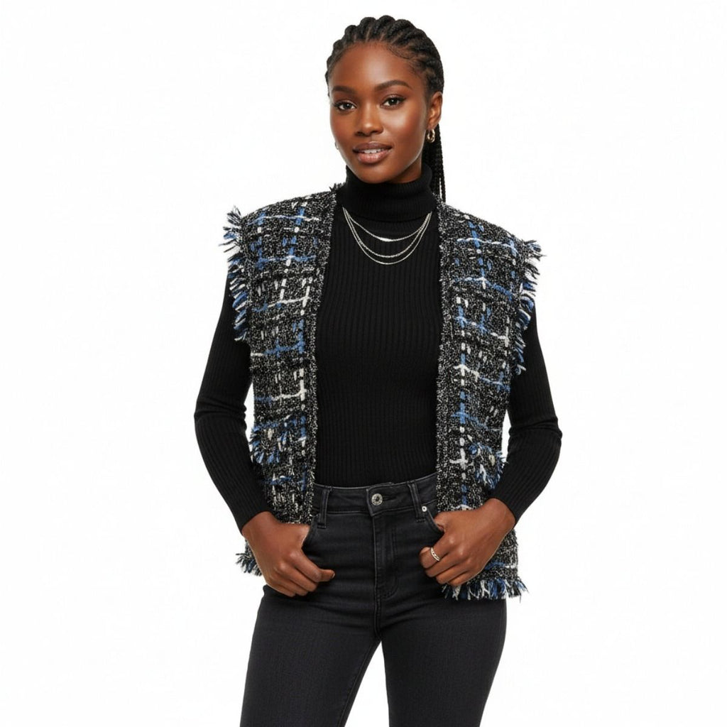 Silver Threaded Luxe Tweed Black Vest