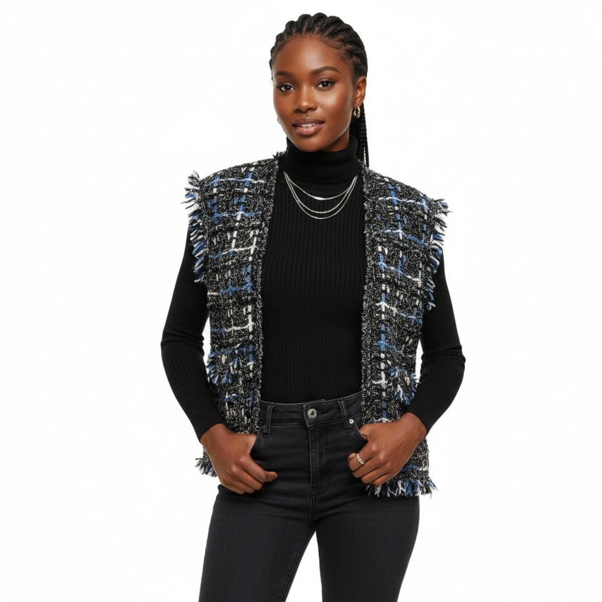 Silver Threaded Luxe Tweed Black Vest