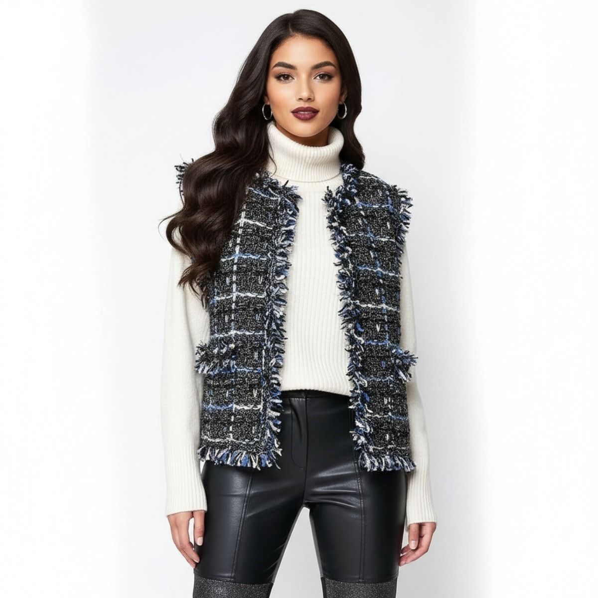 Silver Threaded Luxe Tweed Black Vest
