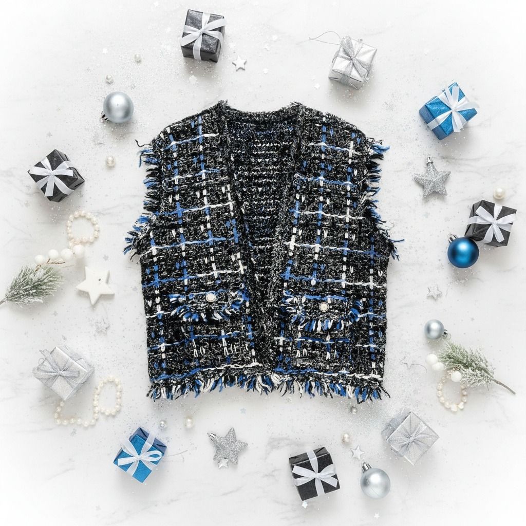 Silver Threaded Luxe Tweed Black Vest