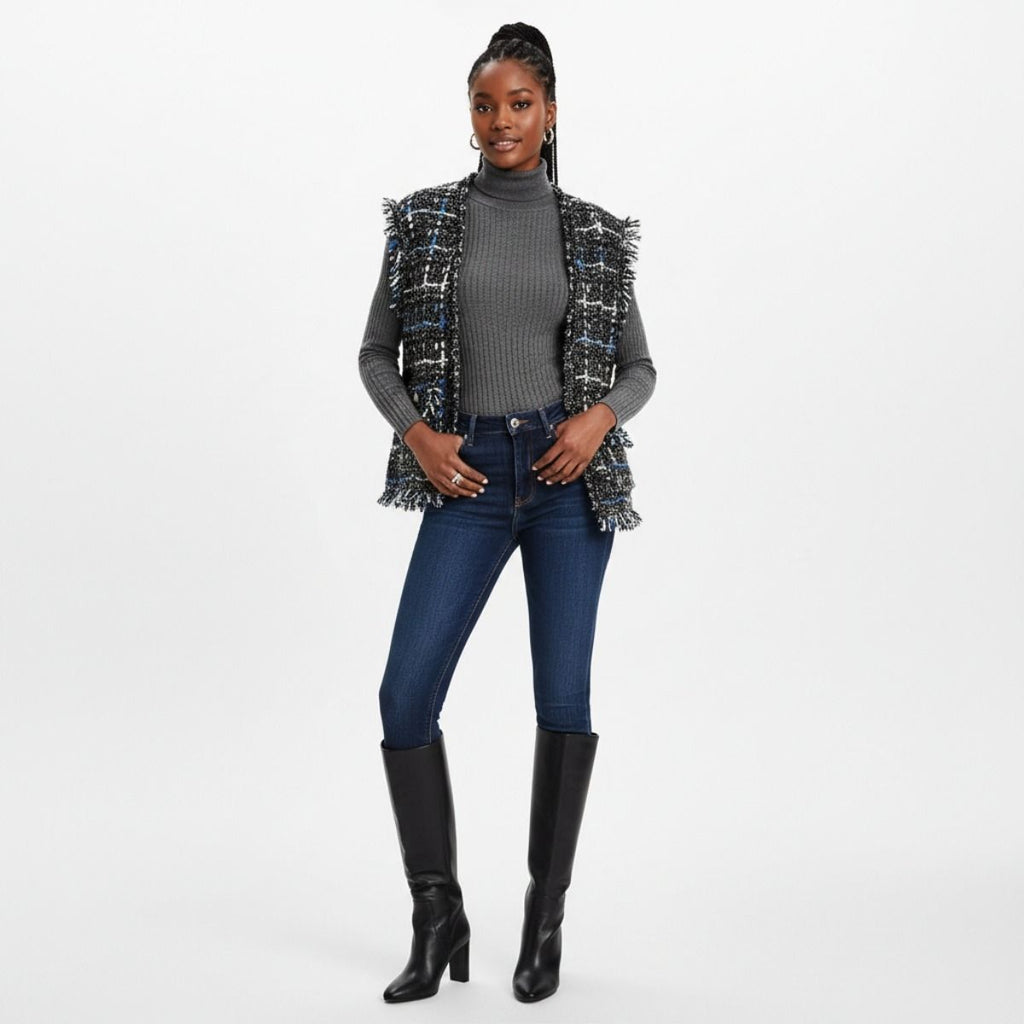 Silver Threaded Luxe Tweed Black Vest