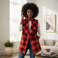 Red Buffalo Plaid Faux Fur Vest