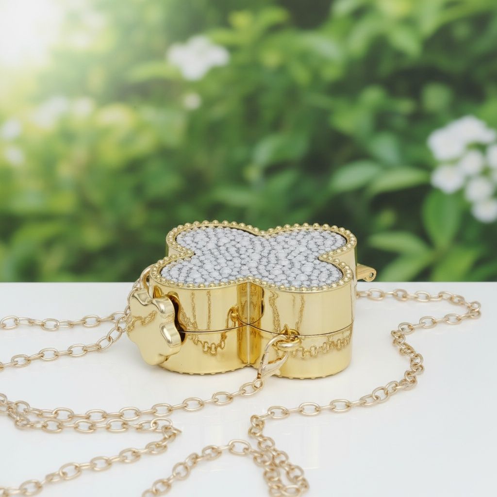 Mini Gold Quatrefoil Sparkle Crossbody Compact