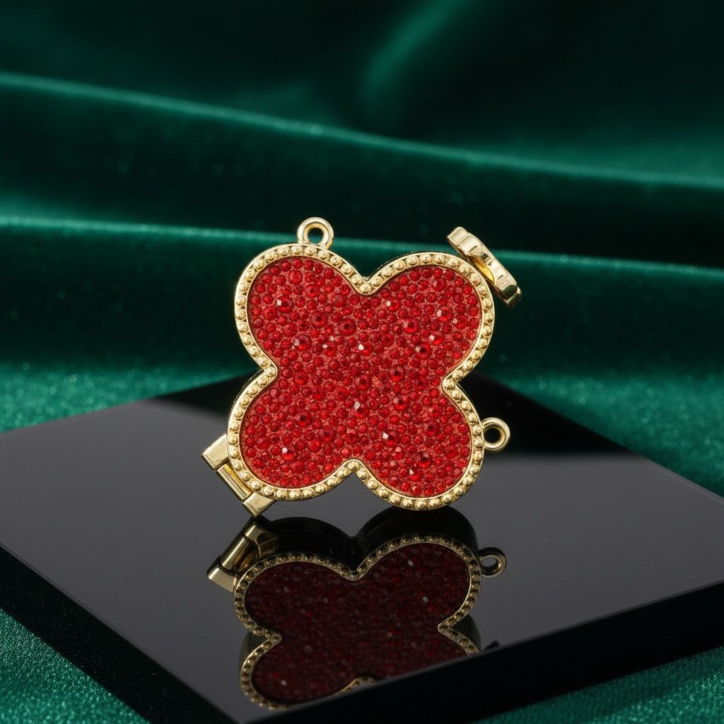 Mini Red Quatrefoil Sparkle Crossbody Compact