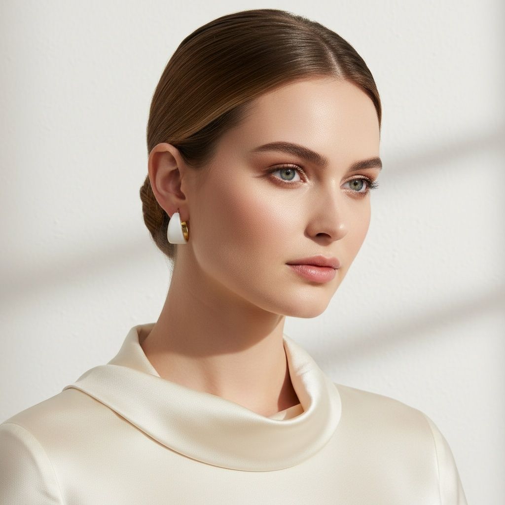 White Resin Accent Gold-Tone Hoop Earrings