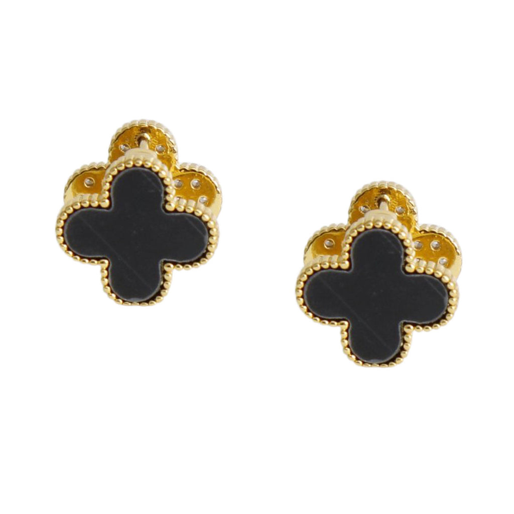 Black Clover Crystal Stud Earrings with Omega Back