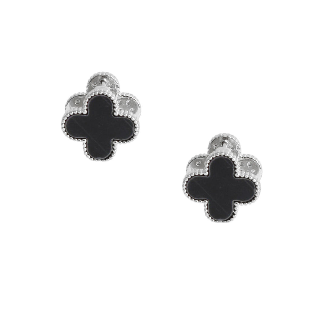 Black Clover Silver Stud Earrings with Omega Back