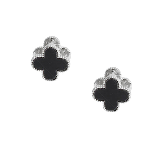 Black Clover Silver Stud Earrings with Omega Back