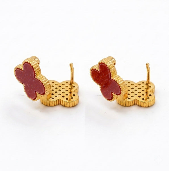 Red Clover Crystal Stud Earrings with Omega Back