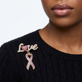 Gold Breast Cancer Love Pink Ribbon Dangle Brooch