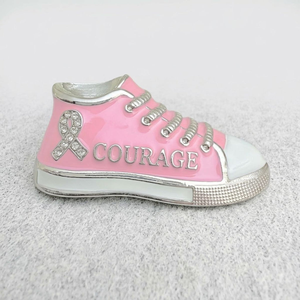 Pink Breast Cancer Hope Sneaker Silver Brooch Pin