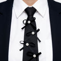Black Rhinestone Ribbon Bow Necktie Necklace