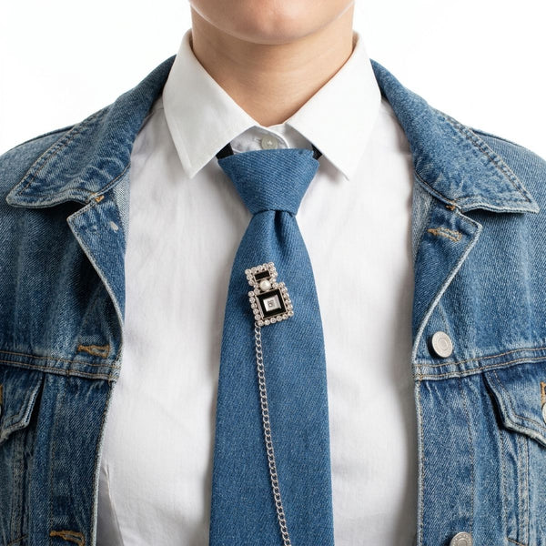 Blue Denim Perfume Chain Necktie Necklace