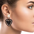 Black Heart Drop Earrings with Pearl Accent