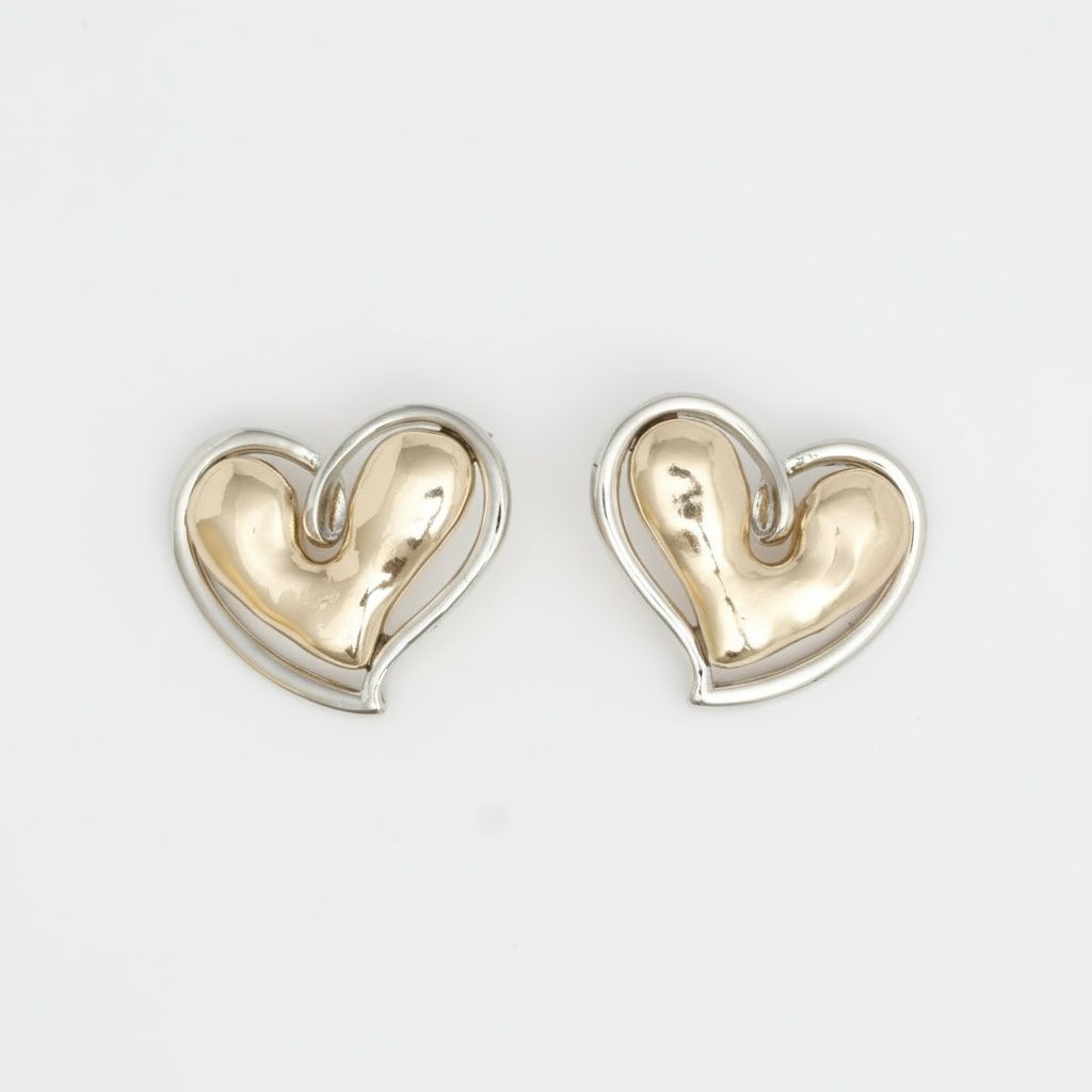 Two-Tone Gold & Silver Heart Stud Earrings