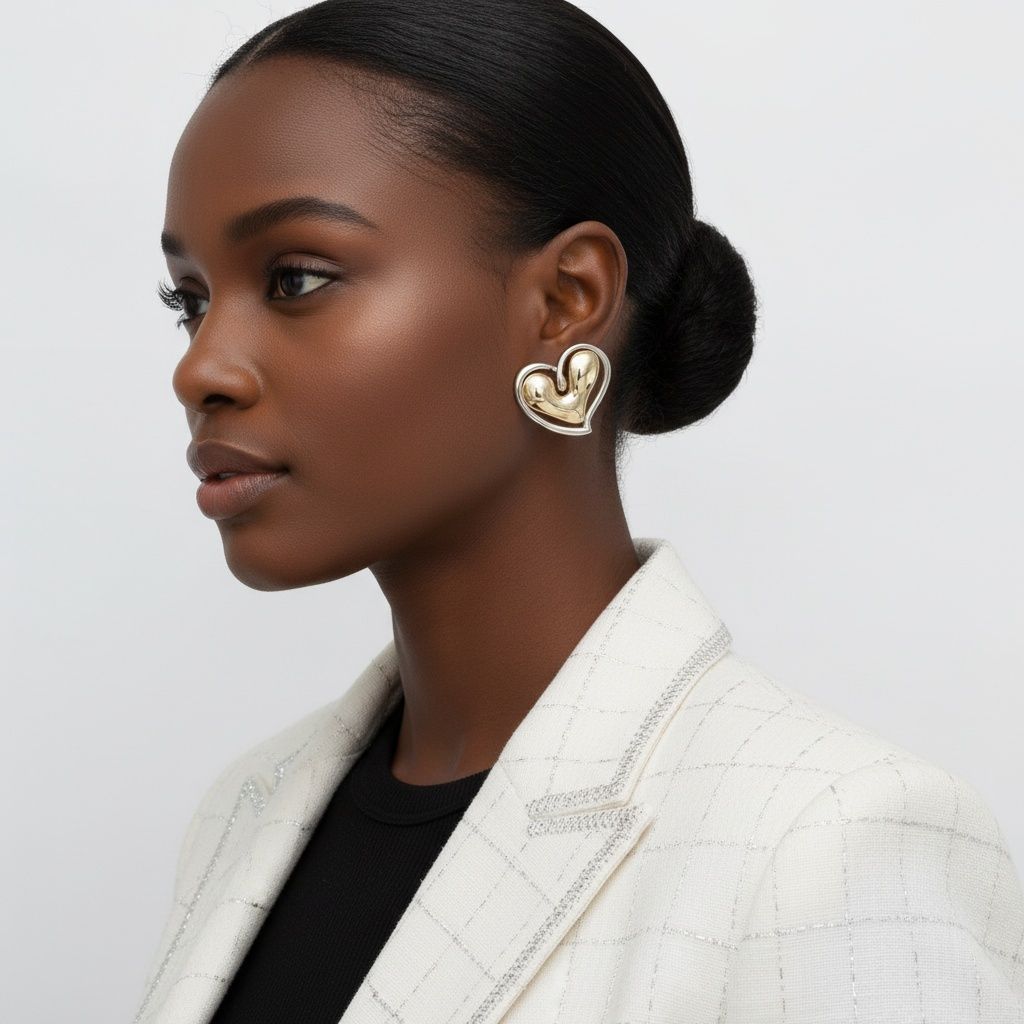Two-Tone Gold & Silver Heart Stud Earrings