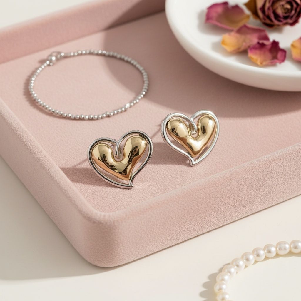 Two-Tone Gold & Silver Heart Stud Earrings