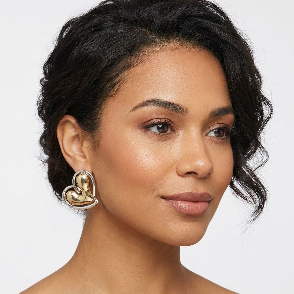 Two-Tone Gold & Silver Heart Stud Earrings