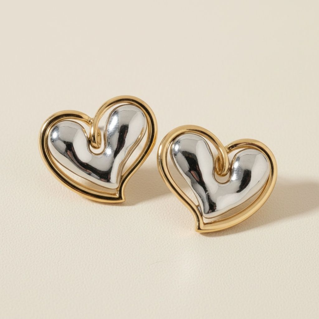 Two-Tone Silver & Gold Heart Stud Earrings