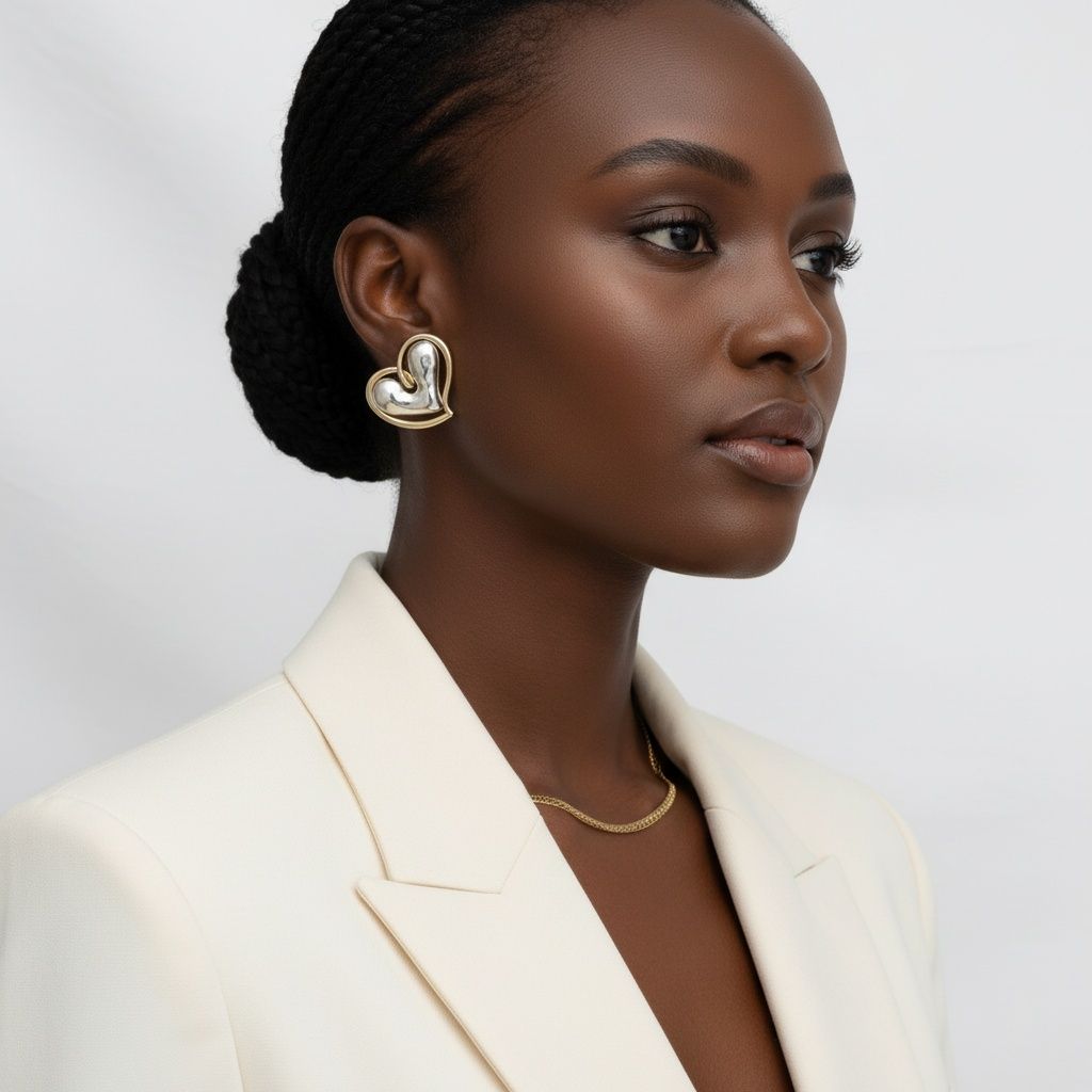 Two-Tone Silver & Gold Heart Stud Earrings