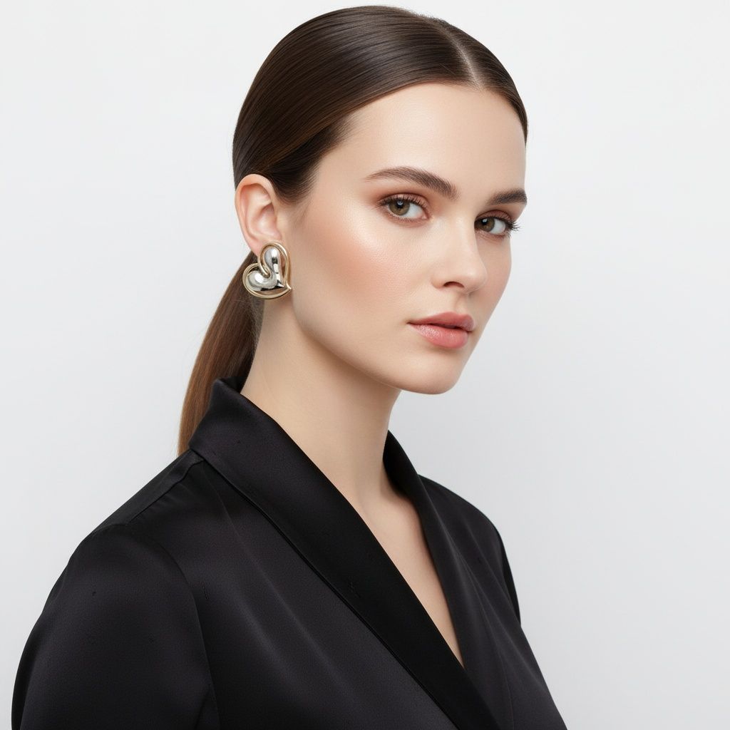 Two-Tone Silver & Gold Heart Stud Earrings