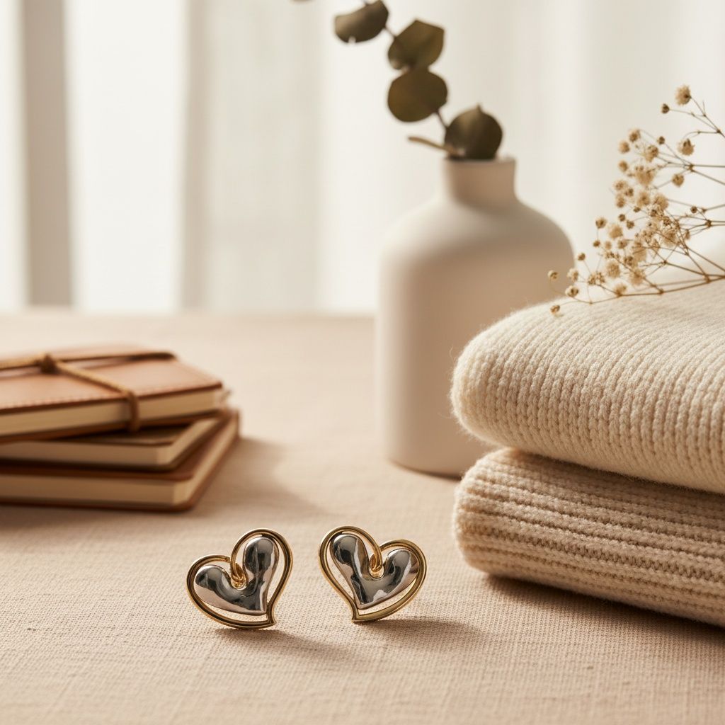 Two-Tone Silver & Gold Heart Stud Earrings