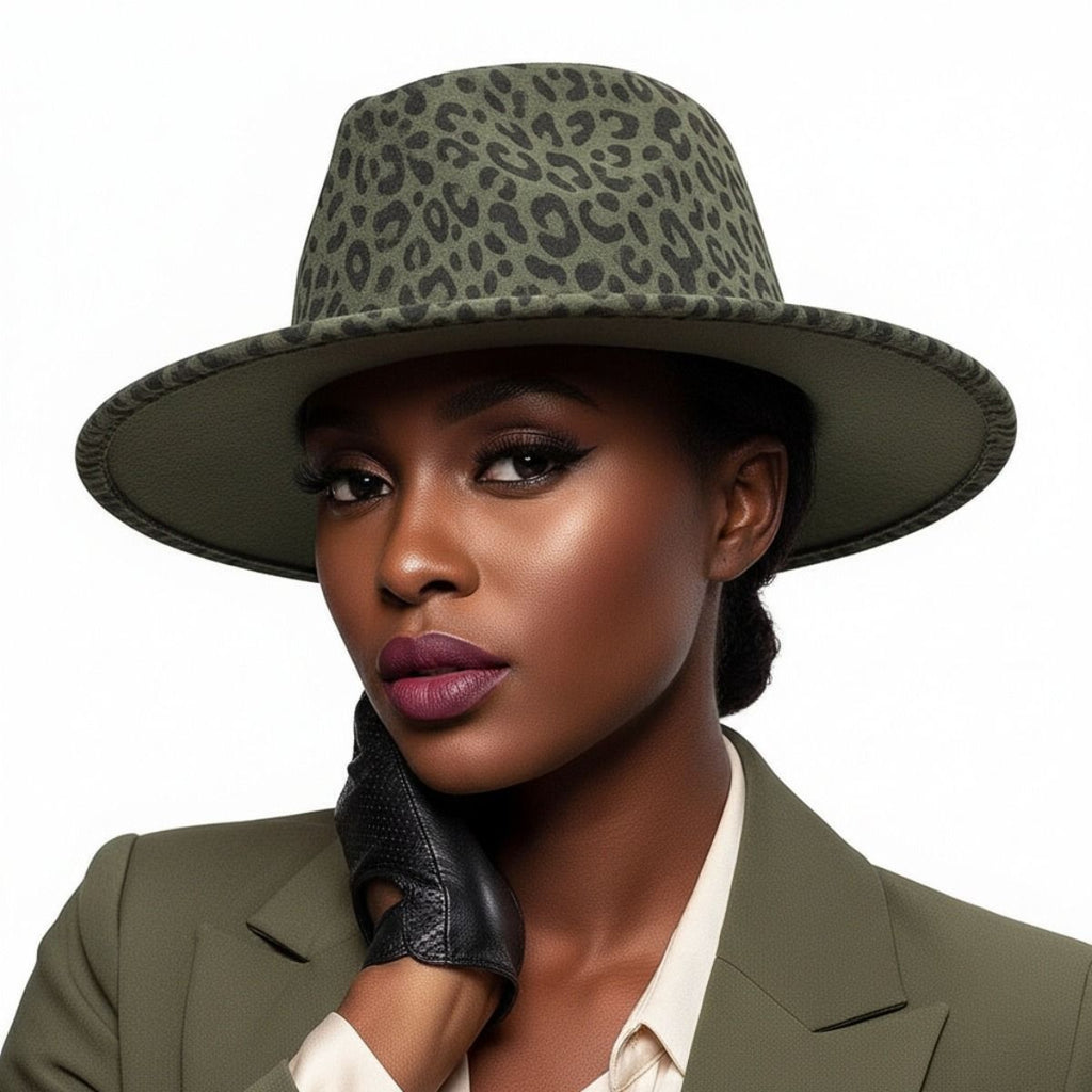Fedora Olive Green Leopard Print Hat